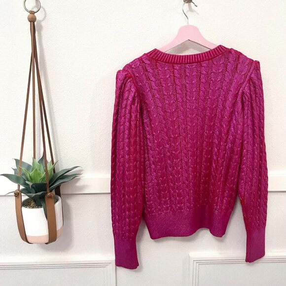 NWT MSGM Metallic Cable Knit Sweater Red Fuchsia Women’s Size M Italy - Picture 8 of 8